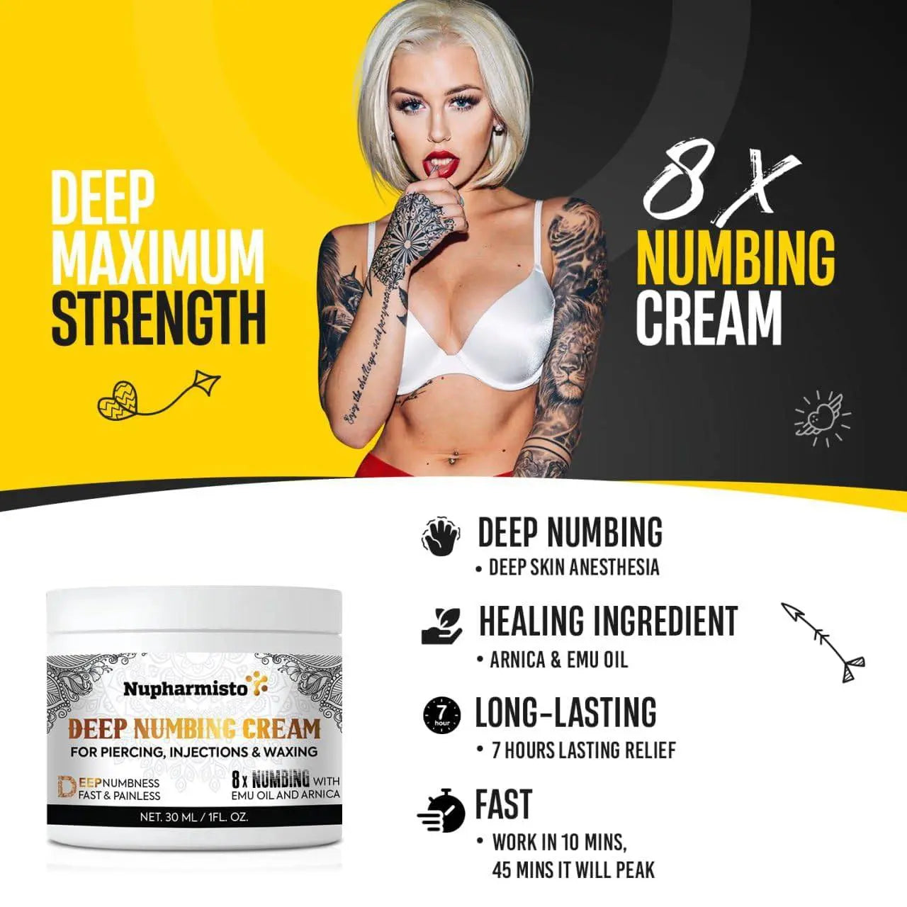 Deep Numbing Cream for Piercing, Injections & Tattoos - Nupharmisto