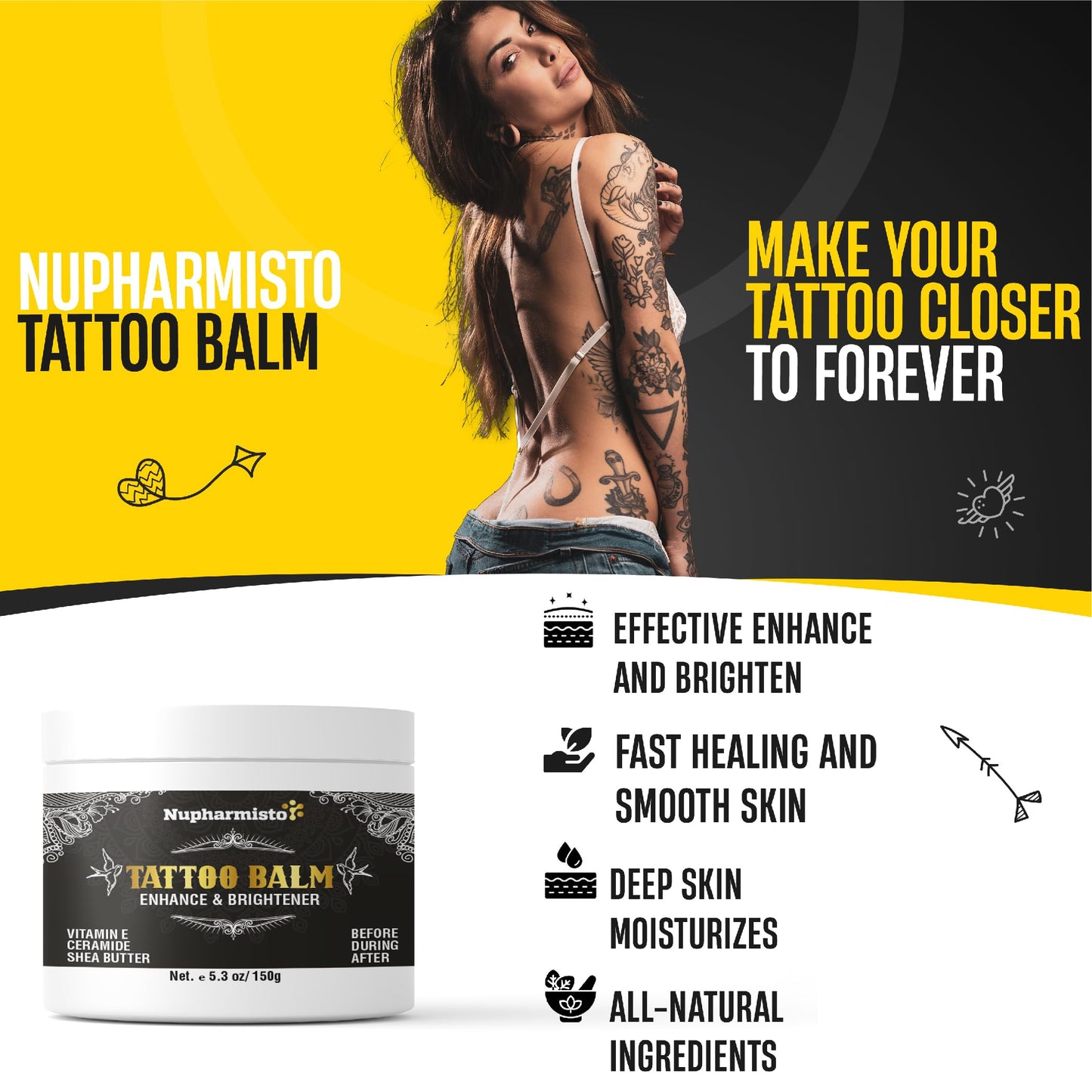 Powerful Tattoo Aftercare Balm For Color Enhancement And Brightening - 150g