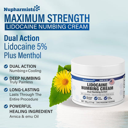 5% Lidocaine Numbing Cream Maximum Strength: Long Lasting Painless Topical Numb