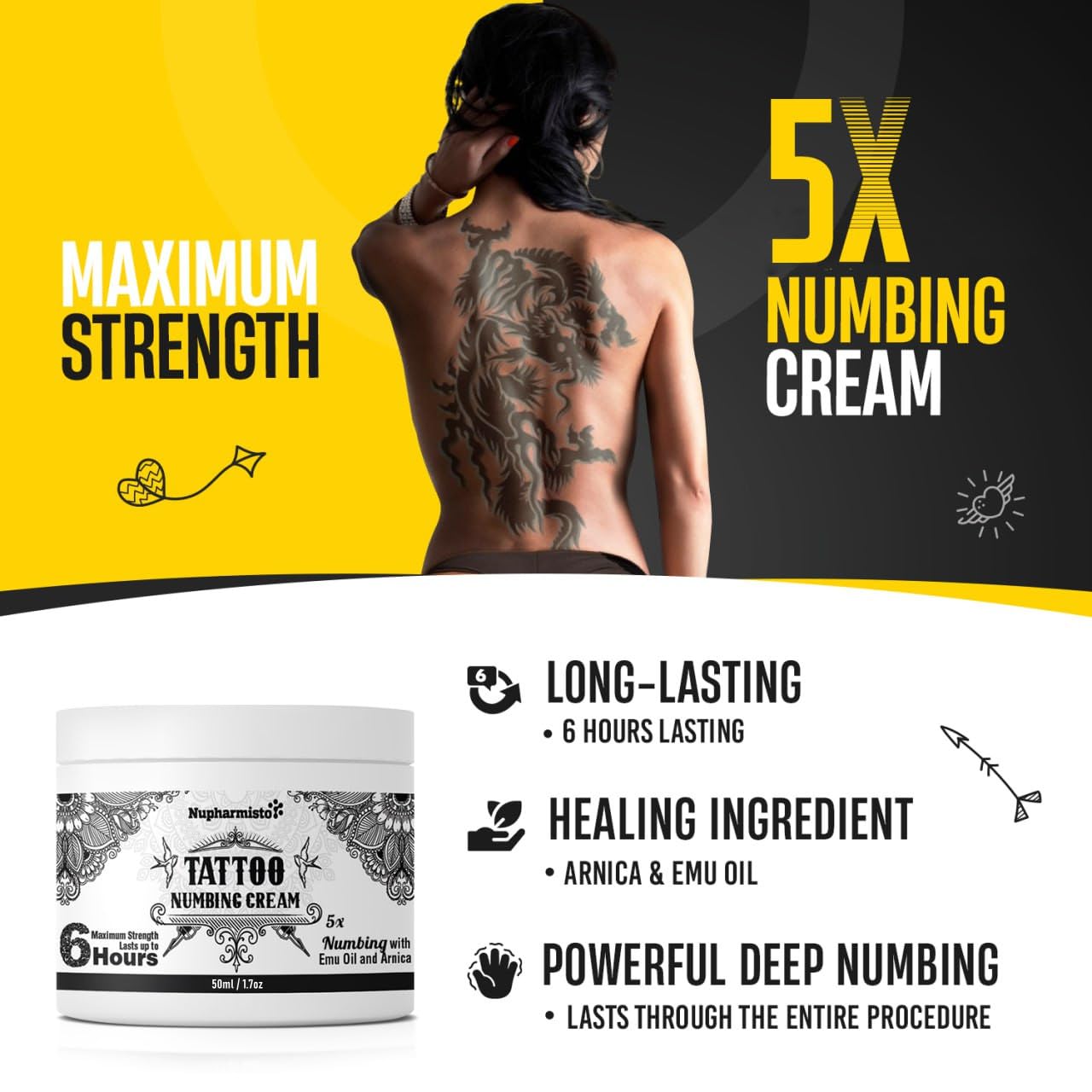 Maximum Strength Painless Tattoo Numbing Cream - 50ml